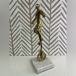 Unicyclist Statue Gold Marble Base Table Shelf Home Decor
